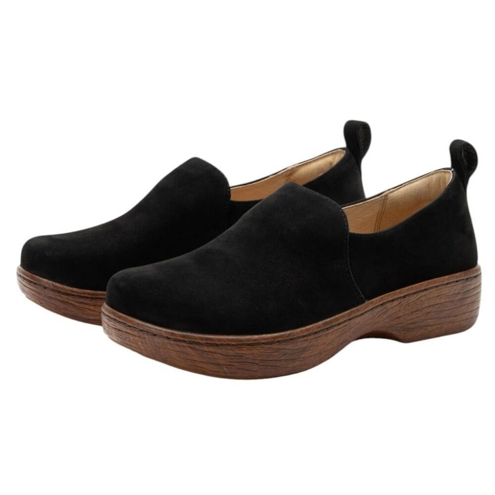 NEW Alegria Black Truffle Suede Clogs Comfort Slip-on Shoe Size 10.5